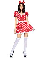 Maus (Frau), Kostüm-Kleid, großes Schleife, Spitzenkante, Puffärmel, polka dot
